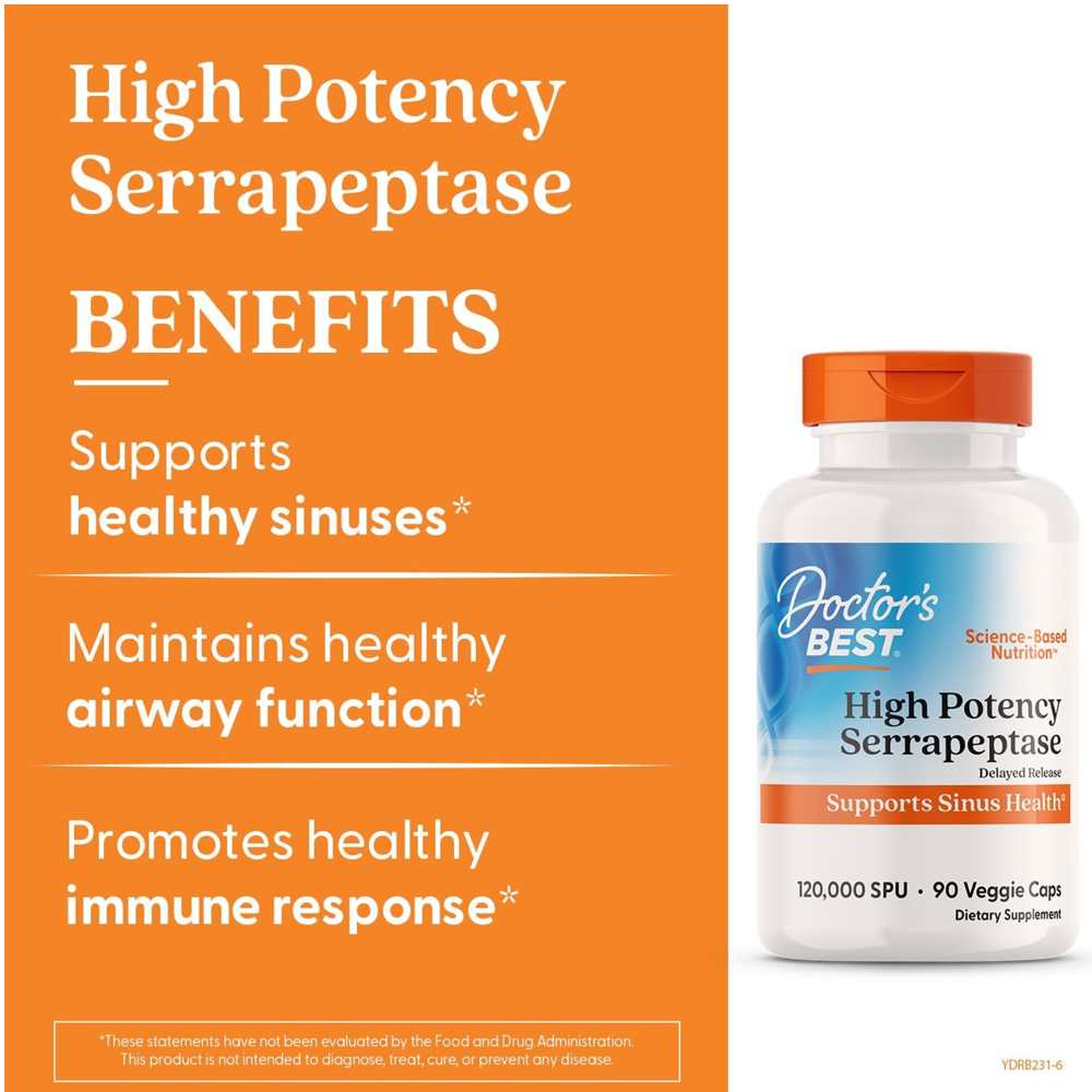 Doctor's Best High Potency Serrapeptase, 120,000 Spu, 90 Veggie Caps