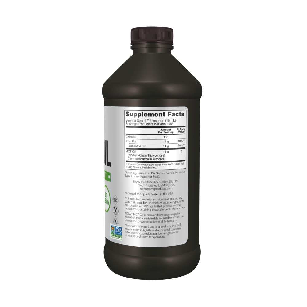 Now Sports Mct Oil – Vanilla Hazelnut Flavor – Liquid Supplement – 473ml