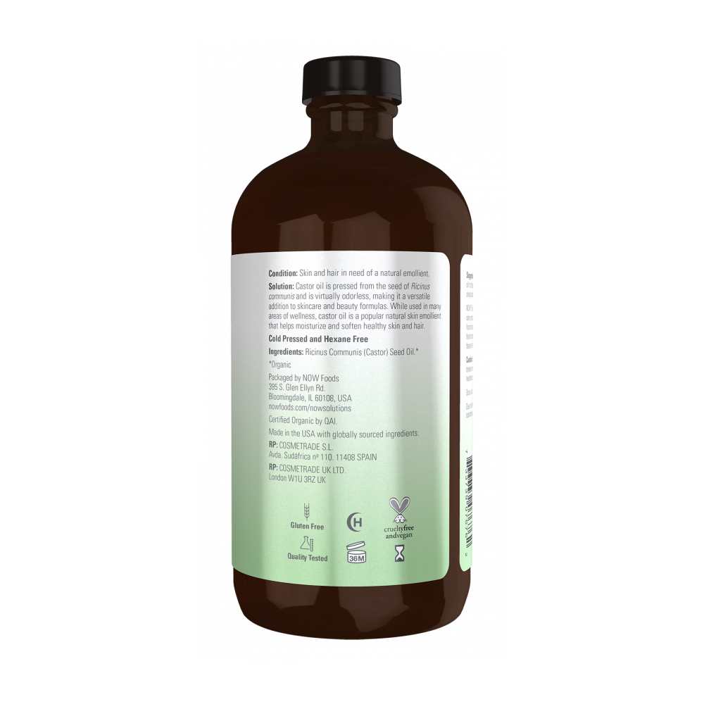 Now Foods Castor Oil – 100% Pure & Certified Organic – Cold-Pressed in Glass Bottle – 473 M L