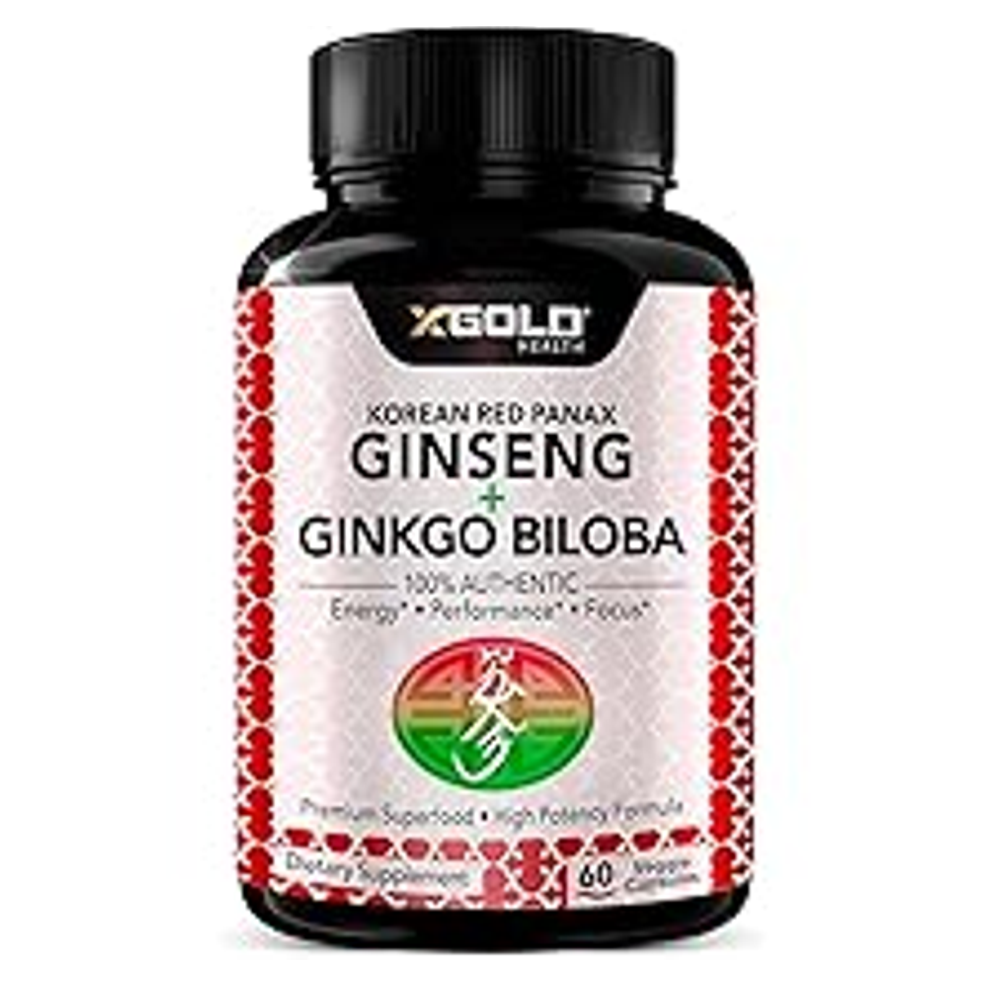 XGold Health Korean Red Panax Ginseng + Ginkgo Biloba - 60 Capsules