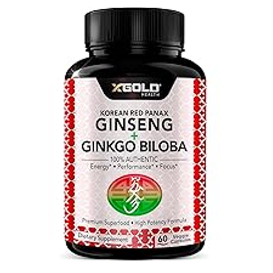 XGold Health Korean Red Panax Ginseng + Ginkgo Biloba - 60 Capsules