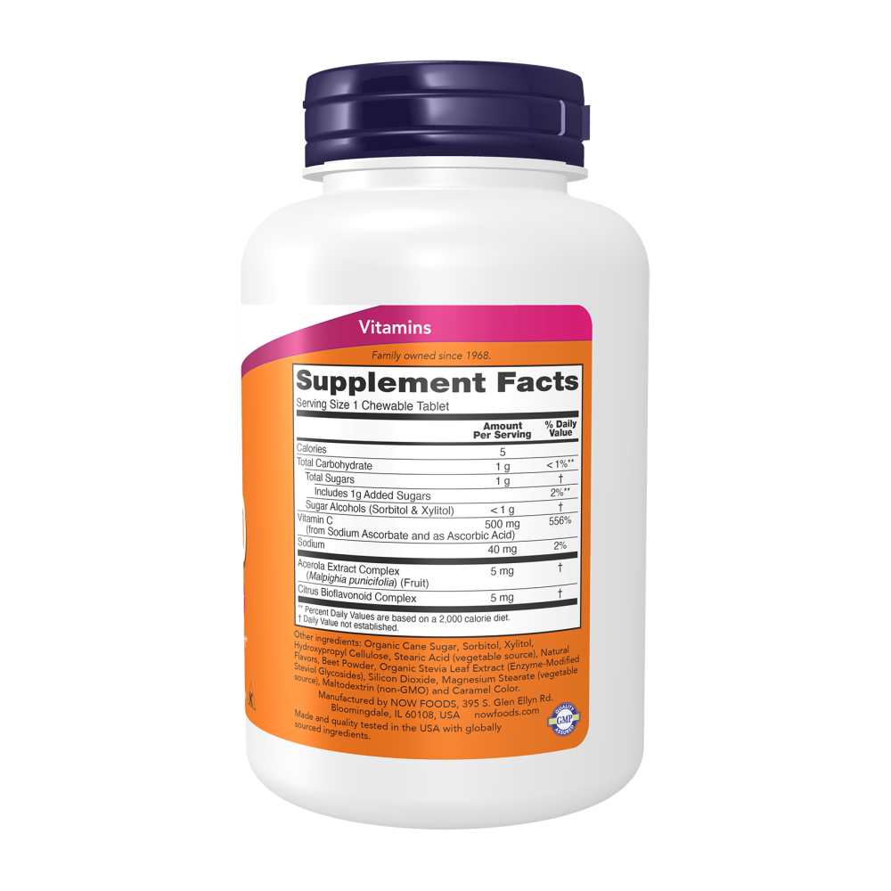 Now Foods Chewable C-500 – Vitamin C for Immune & Skin Health – 100 Tablets