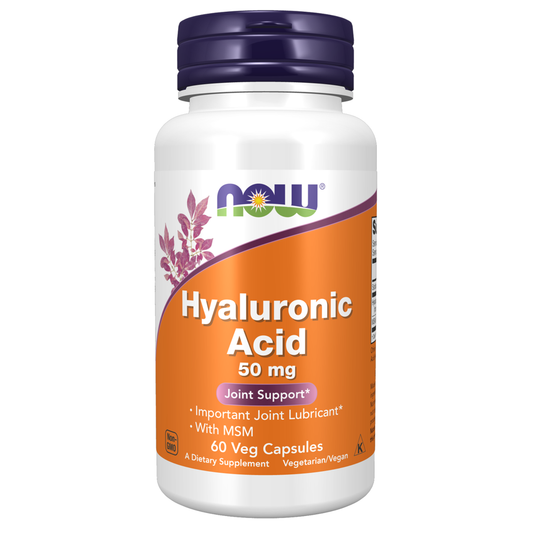 NOW Hyaluronic Acid 50mg with MSM - Joint Support, Important Joint Lubricant, 60 Veg Capsules