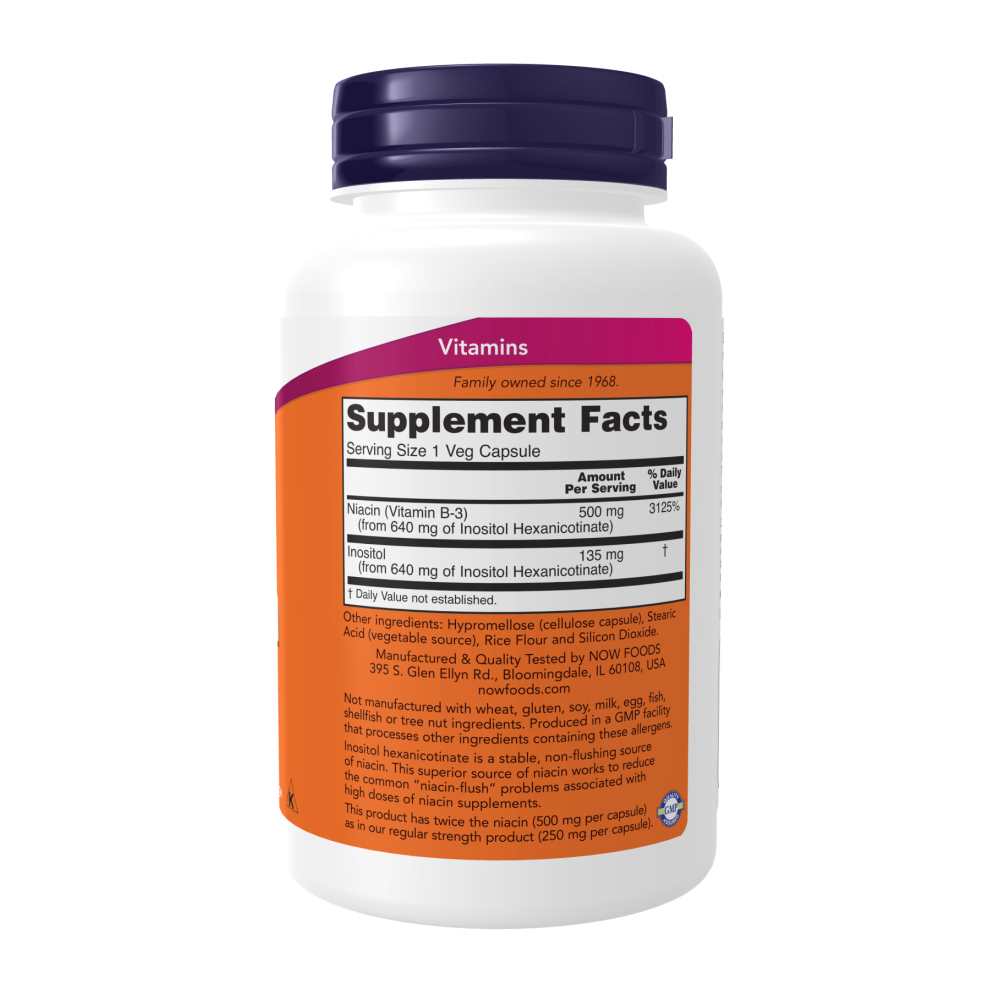 Now Foods Flush-Free Niacin 500 Mg – Double Strength – Nutritional Health Support – 90 Veg Capsules