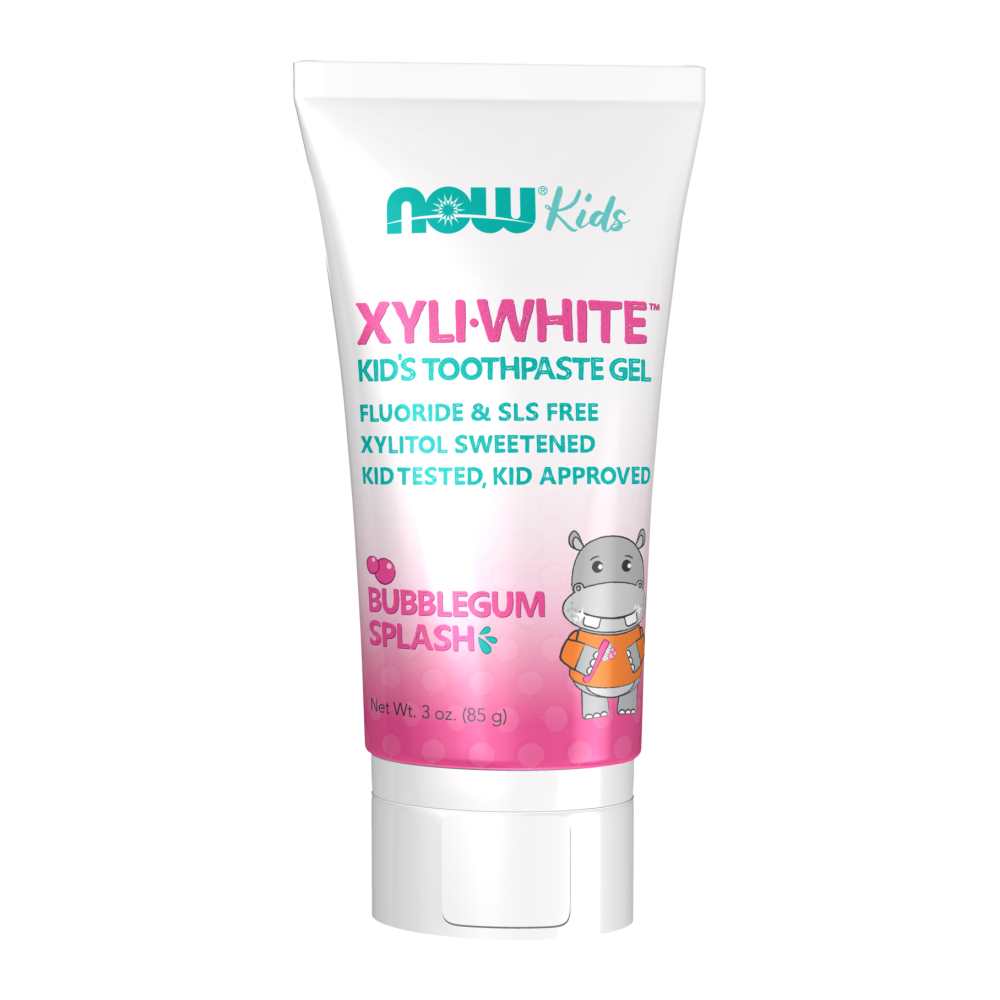 Now Foods Xyli White™ Bubblegum Splash Toothpaste Gel for Kids – Fluoride-Free with Xylitol – Gentle Oral Care – 85 G
