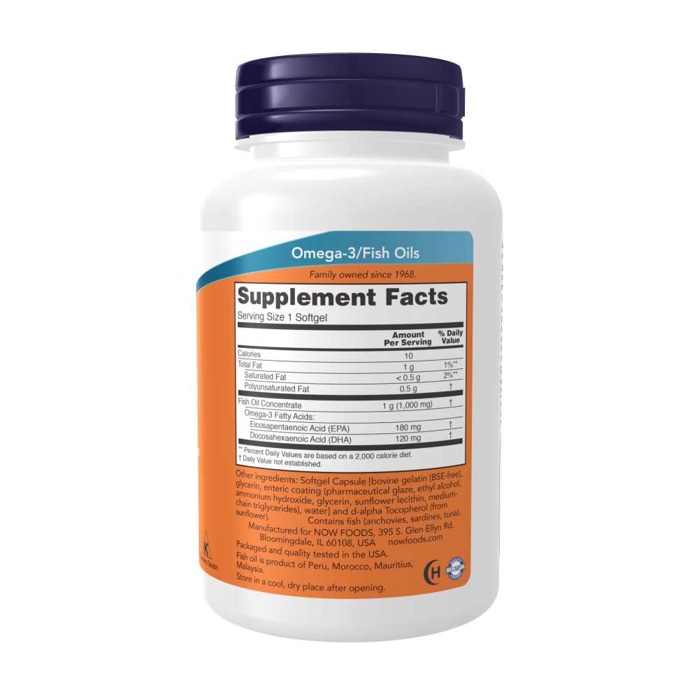 Now Foods Omega-3 Fish Oil 180 Epa / 120 Dha – Enteric Coated – 90 Softgels