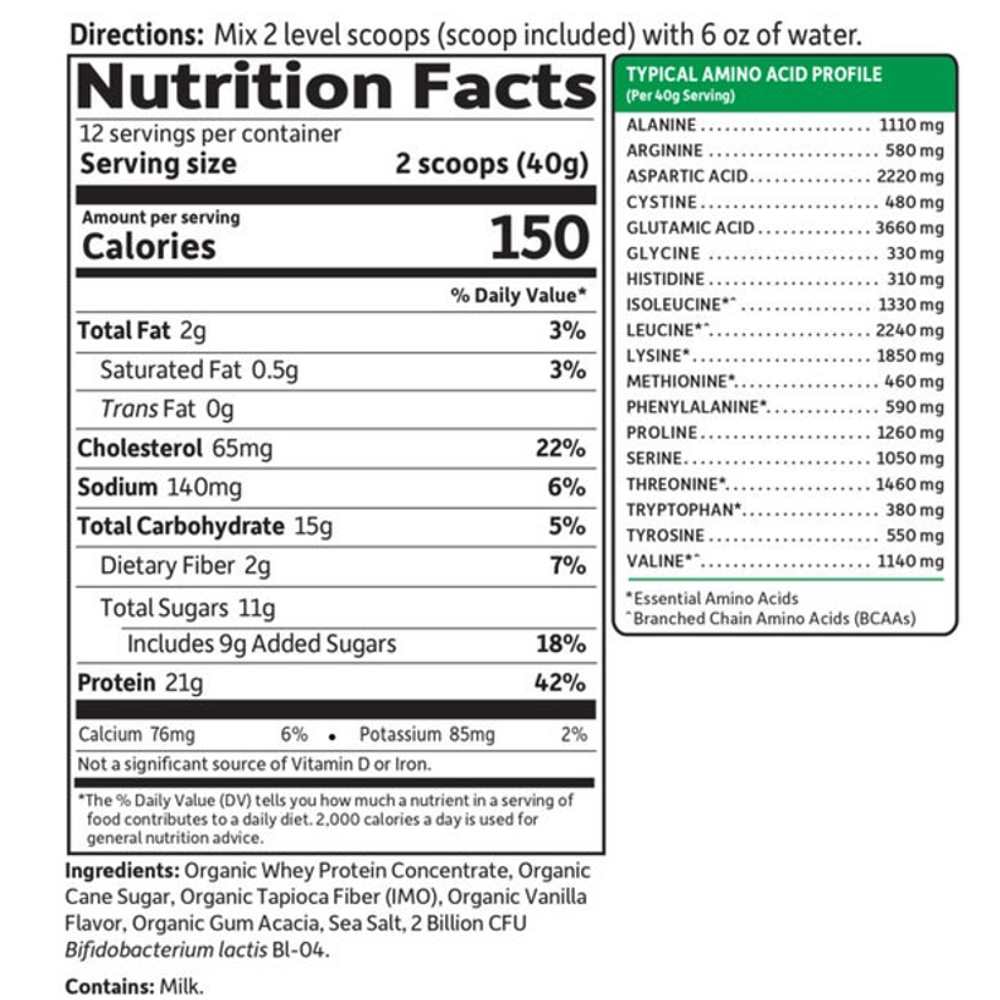 Garden of Life Organic Whey Protein Lightly Sweetened No Stevia 16.93oz (480g) Powder