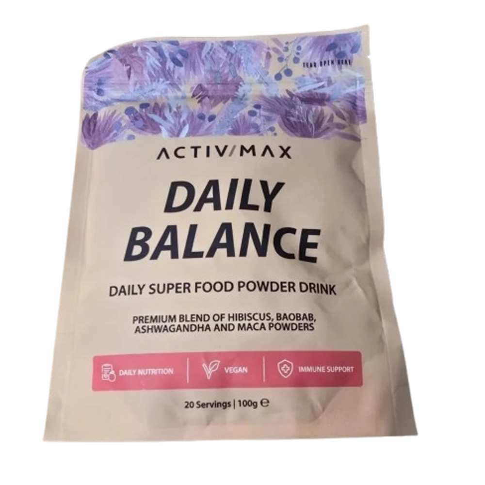ActivMax Daily Balance Superfood Powder – Hibiscus, Baobab, Ashwagandha & Maca | Vegan & Immune Support | 100g