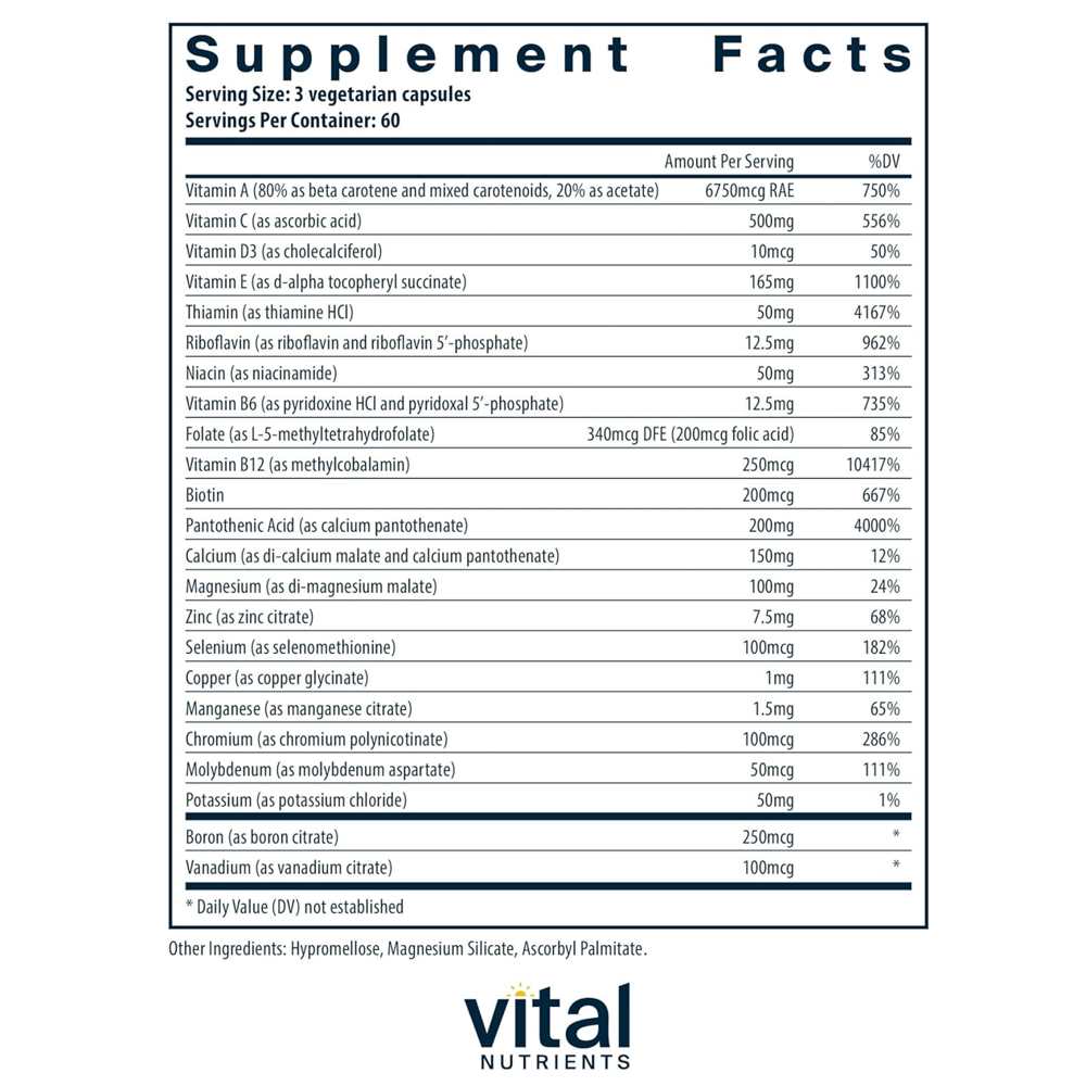 Vital Nutrients Multi-Nutrients – Iron & Iodine-Free Formula | 180 Vegetarian Capsules