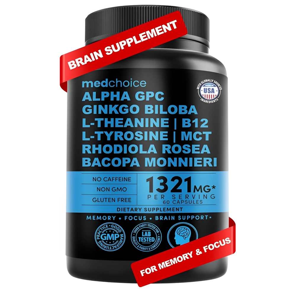 Med Choice Alpha Gpc & Ginkgo – 1321mg per Serving – Nootropic Blend – 60 Capsules