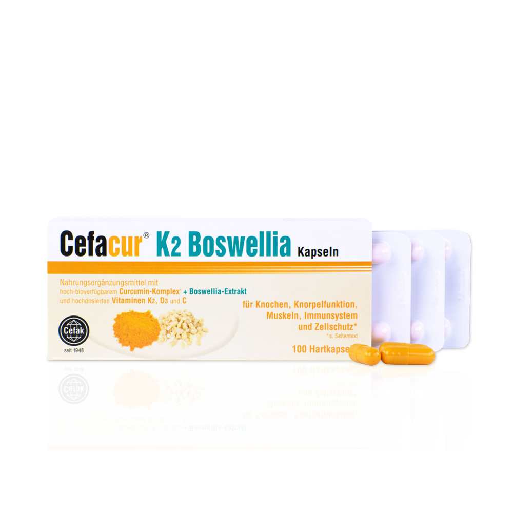 Cefacur K2 Boswellia | Curcumin & Boswellia with Vitamins K2, D3 & C | 100 Capsules