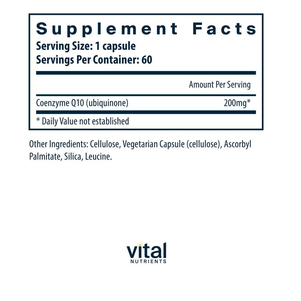 Vital Nutrients Co Enzyme Q10 200mg 60 Caps