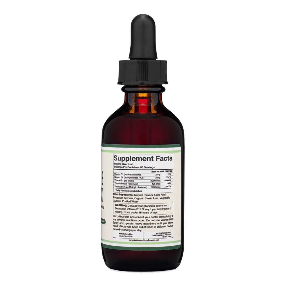 Double Wood Vitamin B Complex – Cherry Flavor Liquid Drops | High Absorption | 2 Fl Oz