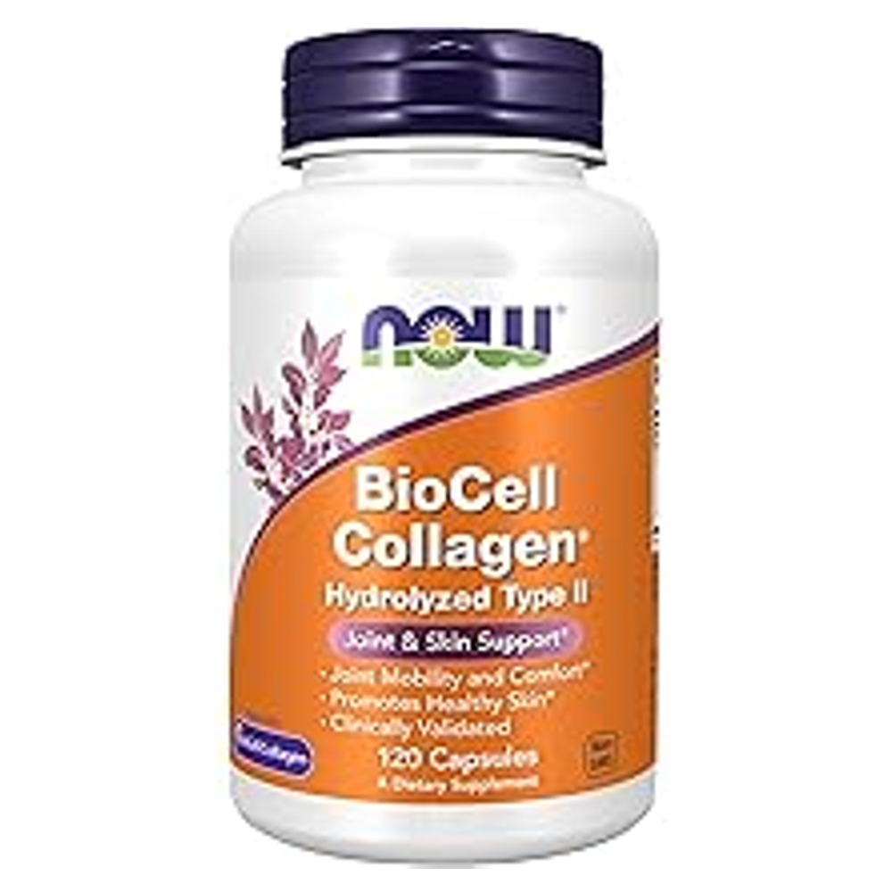 NOW Foods BioCell Collagen - Hydrolyzed Type II for Joint & Skin Support - 120 Capsules