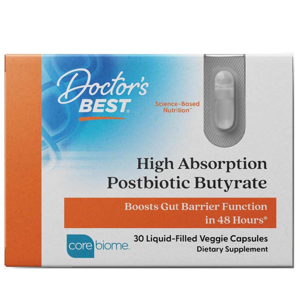 Doctor's Best High Absorption Postbiotic Butyrate, 300 Mg, 30 Liquid-Filled Veggie Capsules