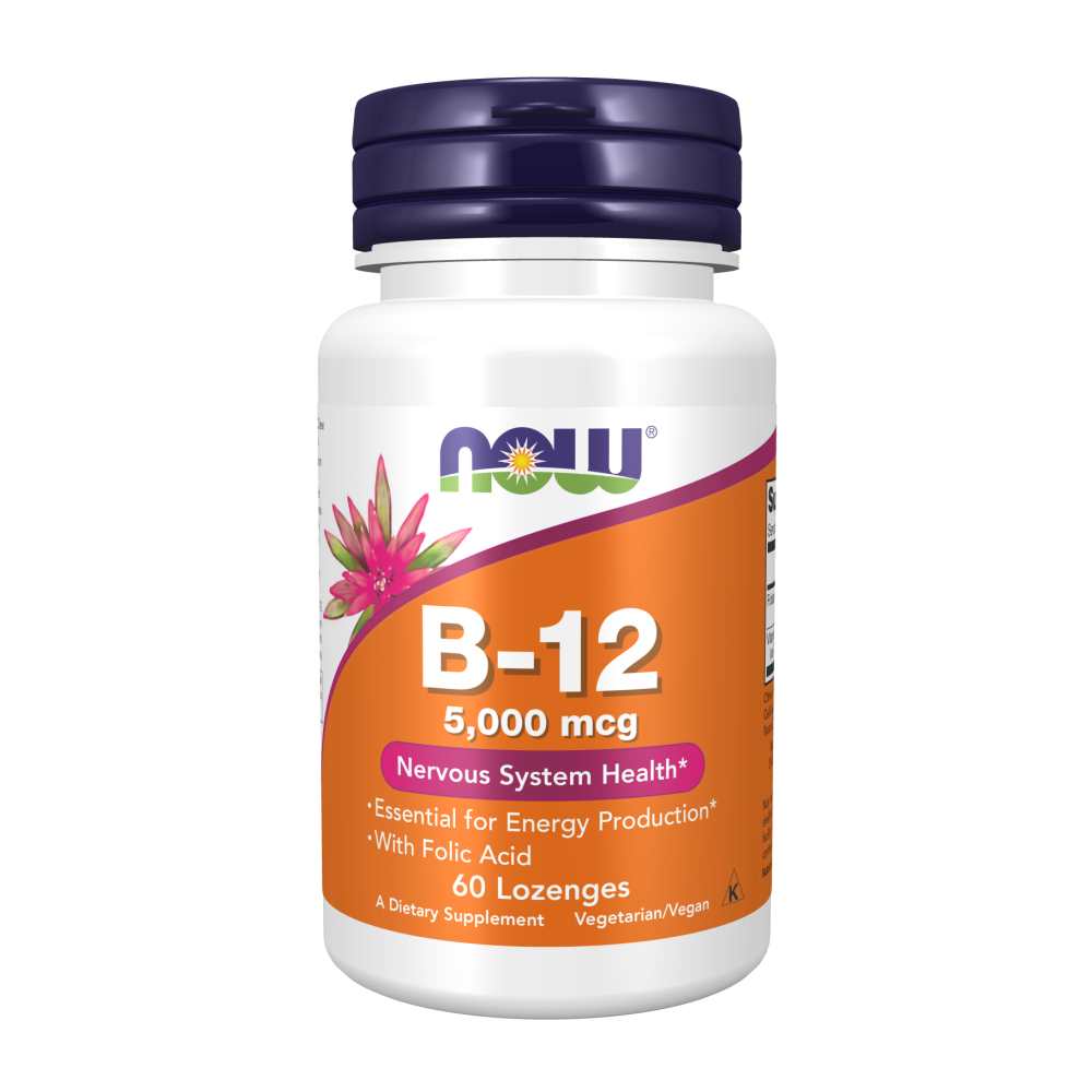Now Foods B-12 5000 Mcg with Folic Acid – Energy & Nerve Support – 60 Lozenges