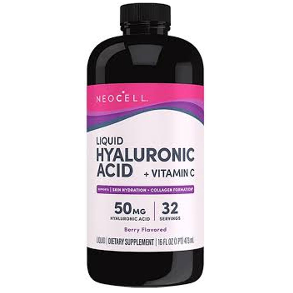 NeoCell Liquid Hyaluronic Acid + Vitamin C – Skin Hydration & Collagen Support, 50mg, Berry Flavor, 16 fl oz
