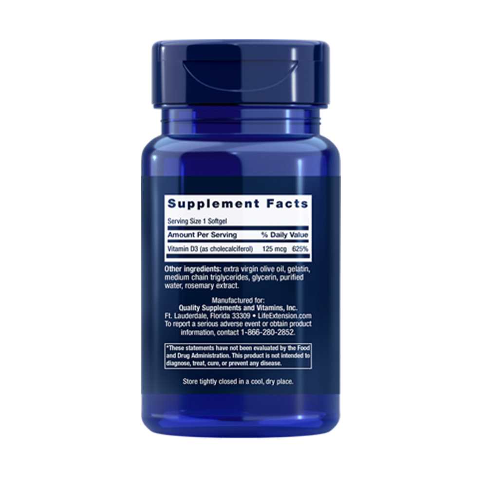 Life Extension Vitamin D3 125 Mcg (5000 Iu), 60 Softgels