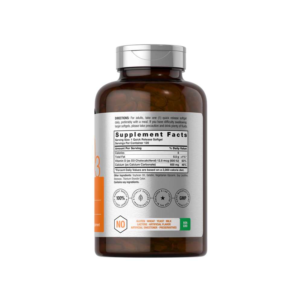 Horbäach Calcium with Vitamin D-3 | 600mg | 120 Softgels