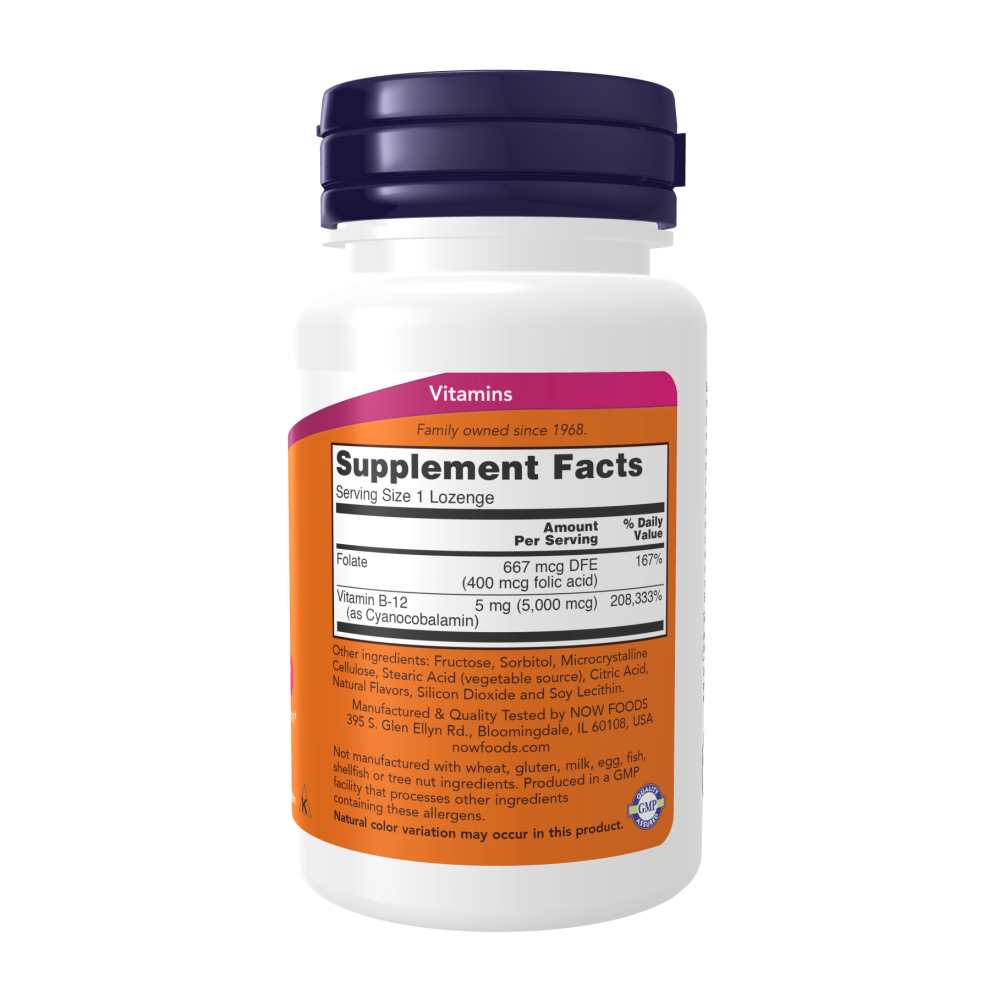 Now Foods B-12 5000 Mcg with Folic Acid – Energy & Nerve Support – 60 Lozenges