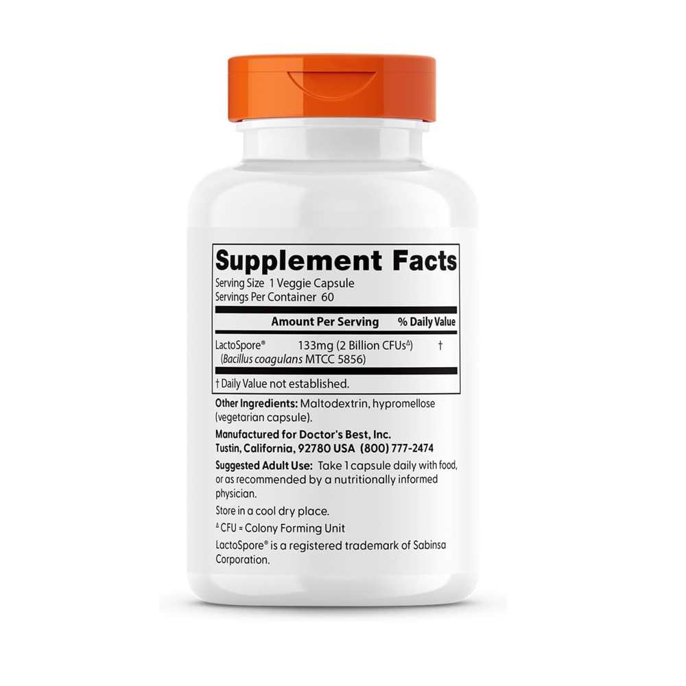 Doctor's Best Digestive Health, Probiotic with Lacto Spore, 2 Billion, 60 Veggie Caps