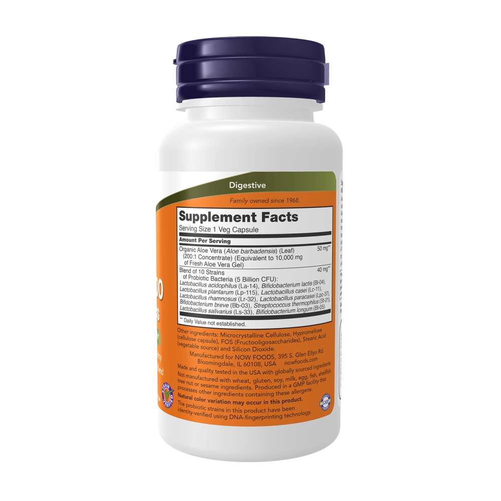 Now Foods Aloe 10,000 & Probiotics – Supports Digestive Health – 60 Veg Capsules
