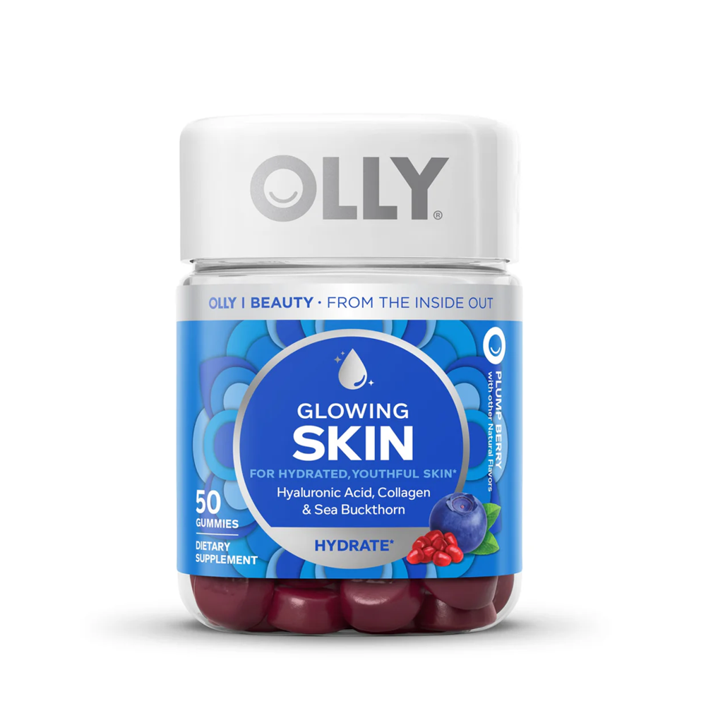 OLLY Glowing Skin Gummies - Hyaluronic Acid, Collagen & Sea Buckthorn - 50 Gummies