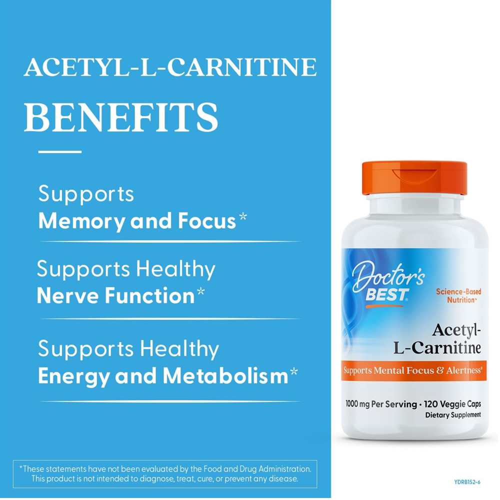 Doctor's Best Acetyl-L-Carnitine, 1000 Mg per Serving, 120 Veggie Caps