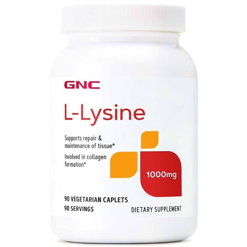 GNC L-Lysine 1000mg - 90 Vegetarian Caplets | Supports Tissue Repair & Collagen Formation