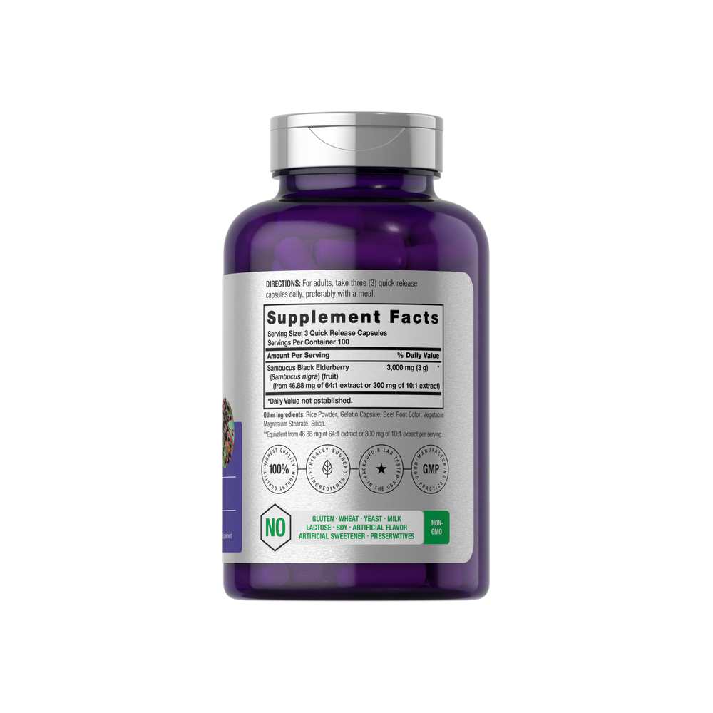 Horbäach Black Elderberry 3000mg per Serving | 300 Capsules