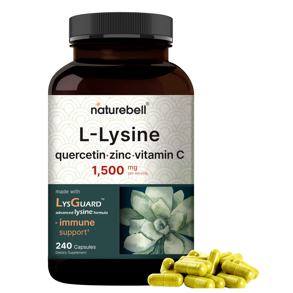 Naturebell L-Lysine 1500MG with Quercetin, Zinc & Vitamin C – Immune Support – 240 Capsules