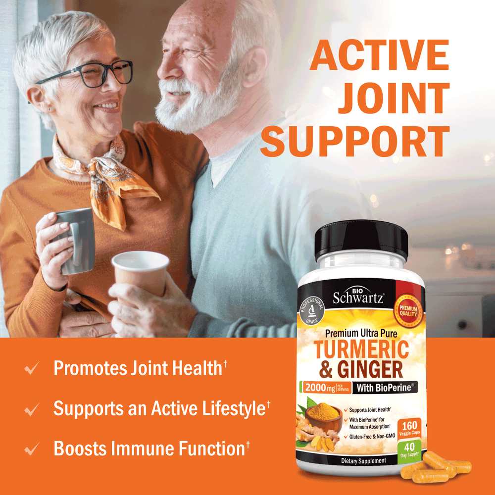 Bio Schwartz Turmeric & Ginger 2000mg (95% Curcuminoids) – 160 Capsules