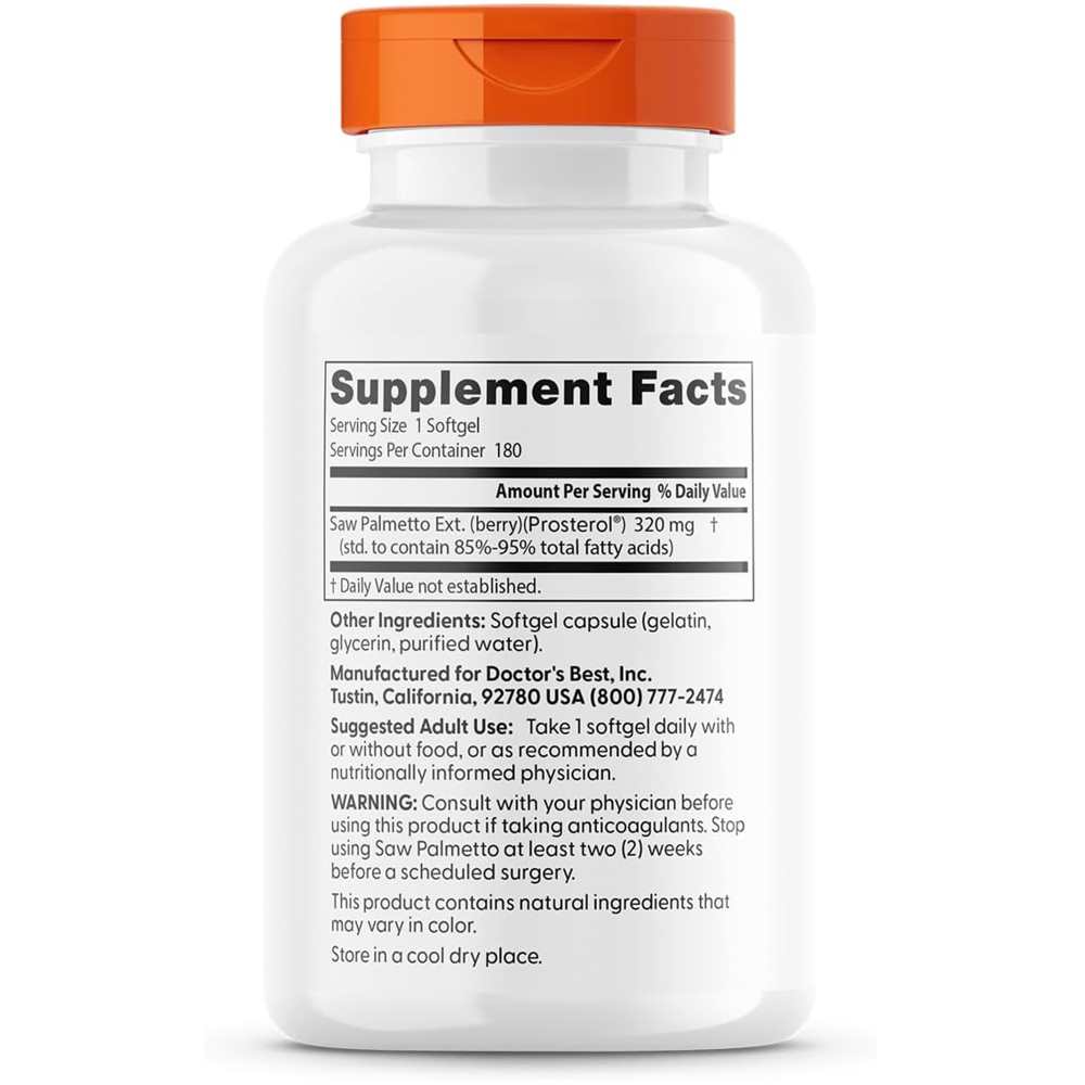 Doctor's Best Saw Palmetto Standardized Extract 320mg Softgels 180 Count