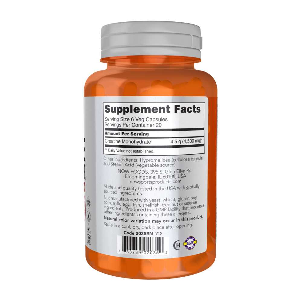 Now Sports Creatine Monohydrate 750 Mg – Pure Muscle Recovery Formula – Veg Capsules