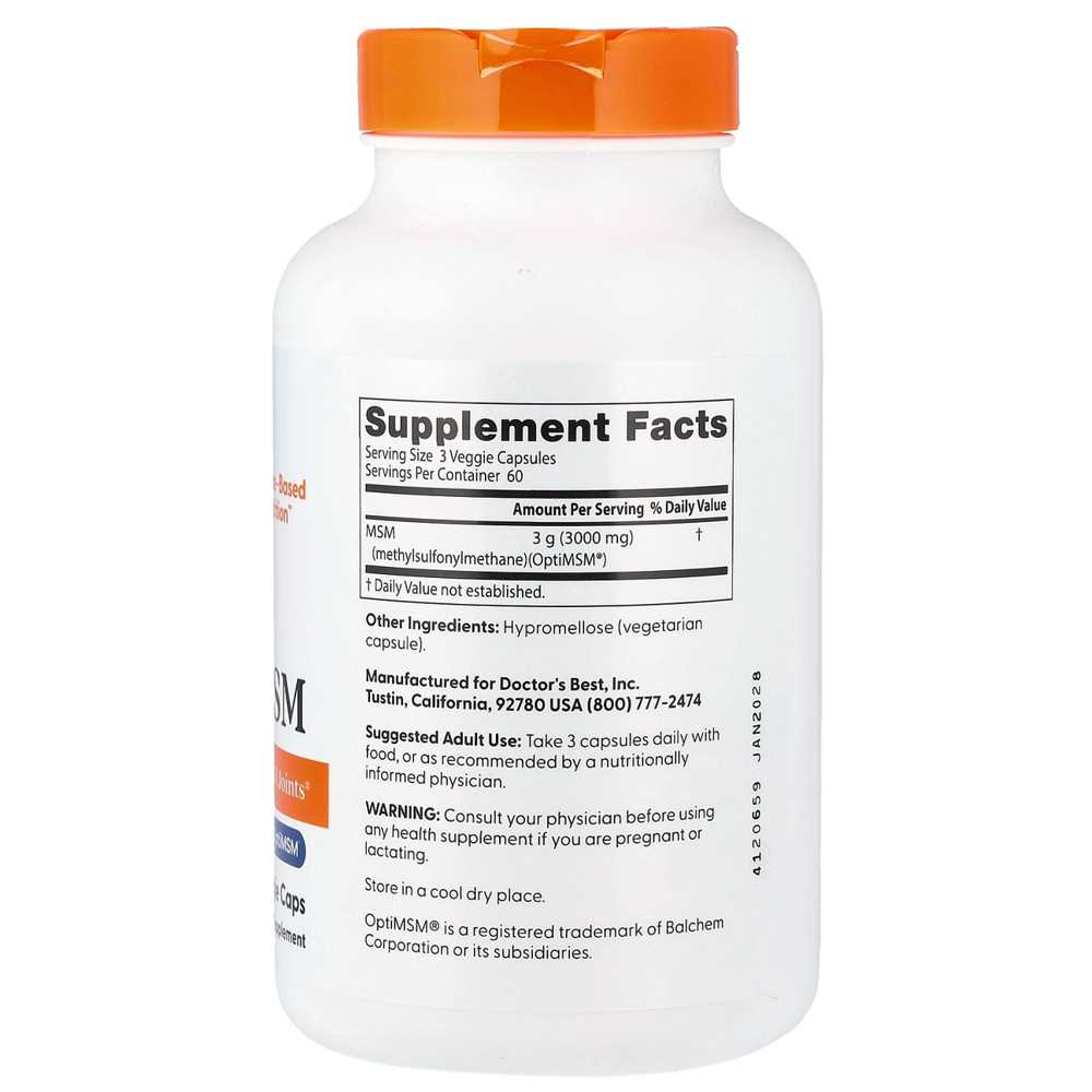 Doctor's Best Msm with Opti Msm, 3000 Mg per Serving, 180 Veggie Caps