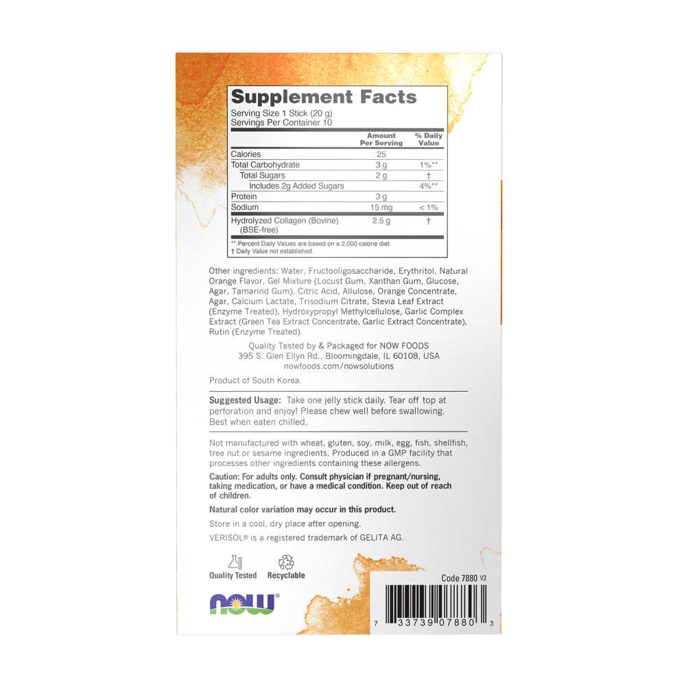 Now Foods Collagen Jelly Beauty Complex – with Verisol® Bioactive Collagen Peptides – Radiant Skin & Wrinkle Reduction – 10 Jelly Sticks – 200 G (7.05 Oz.