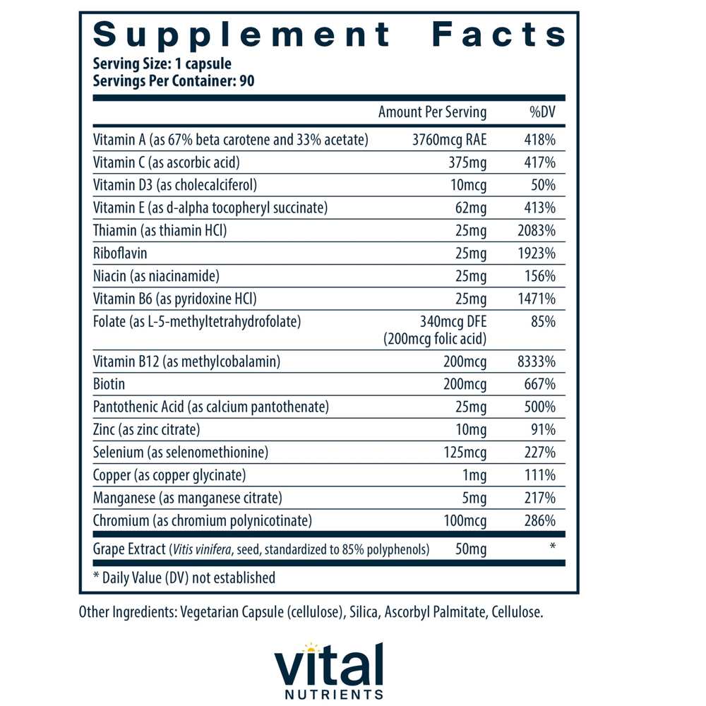 Vital Nutrients Minimal and Essential Multivitamin 90 Caps