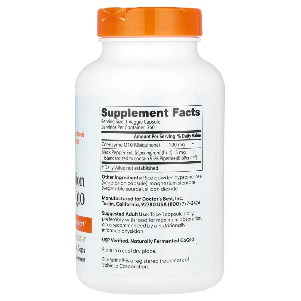 Doctor's Best High Absorption Co Q10 with Bio Perine, 100 Mg, 360 Veggie Caps