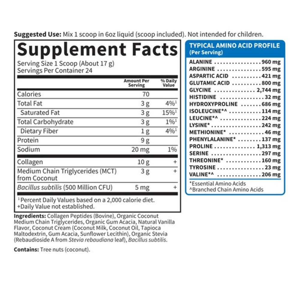 Garden of Life Grass Fed Collagen Coconut Mct Vanilla 14.39oz (408g) Powder