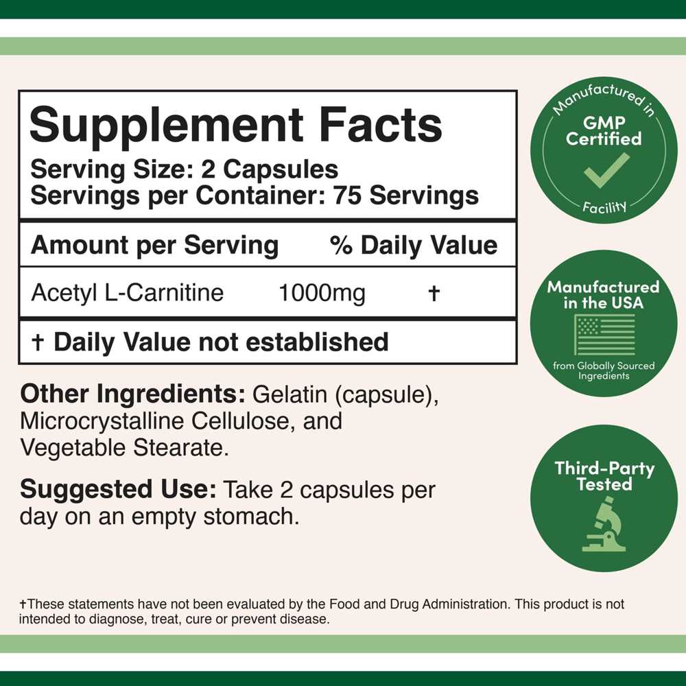 Double Wood Acetyl L-Carnitine – 1000 Mg per Serving – 150 Capsules