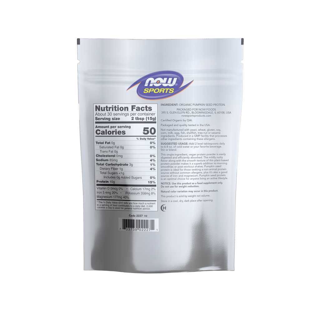 Now Sports Pumpkin Seed Protein – Organic Plant-Based Powder – 454g