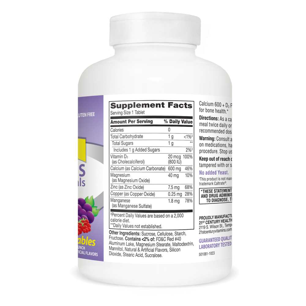 21st Century Calcium 600+d3 Plus Minerals Chewables 75 Tabs