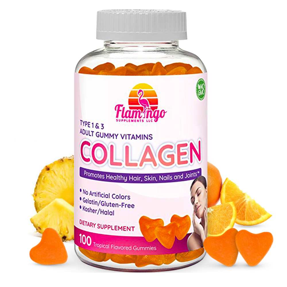 Flamingo Collagen Gummies – Hair, Skin & Nail Support | 100 Tropical Flavored Gummies