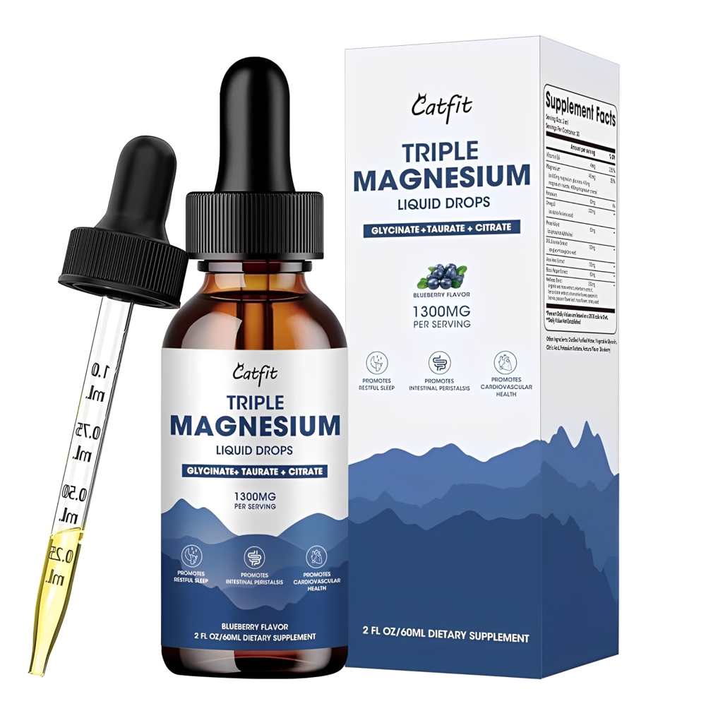 Catfit Magnesium Liquid Drops Glycinate Taurate Citrate 1300 Mg per Serving | Cardiovascular & Muscle Support Dietary Supplement | 2 Fl. Oz (60m L)