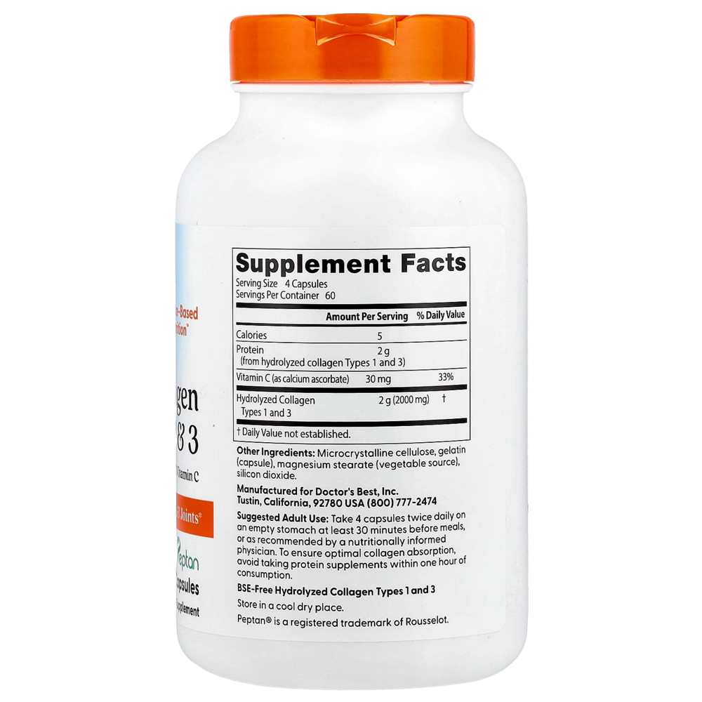 Doctor's Best Collagen Types 1 and 3 and Vitamin C, 2,000 Mg per Serving, 240 Capsules