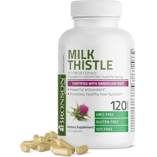 Bronson Milk Thistle 1000MG with Dandelion Root - Liver Support & Antioxidant - 120 Capsules