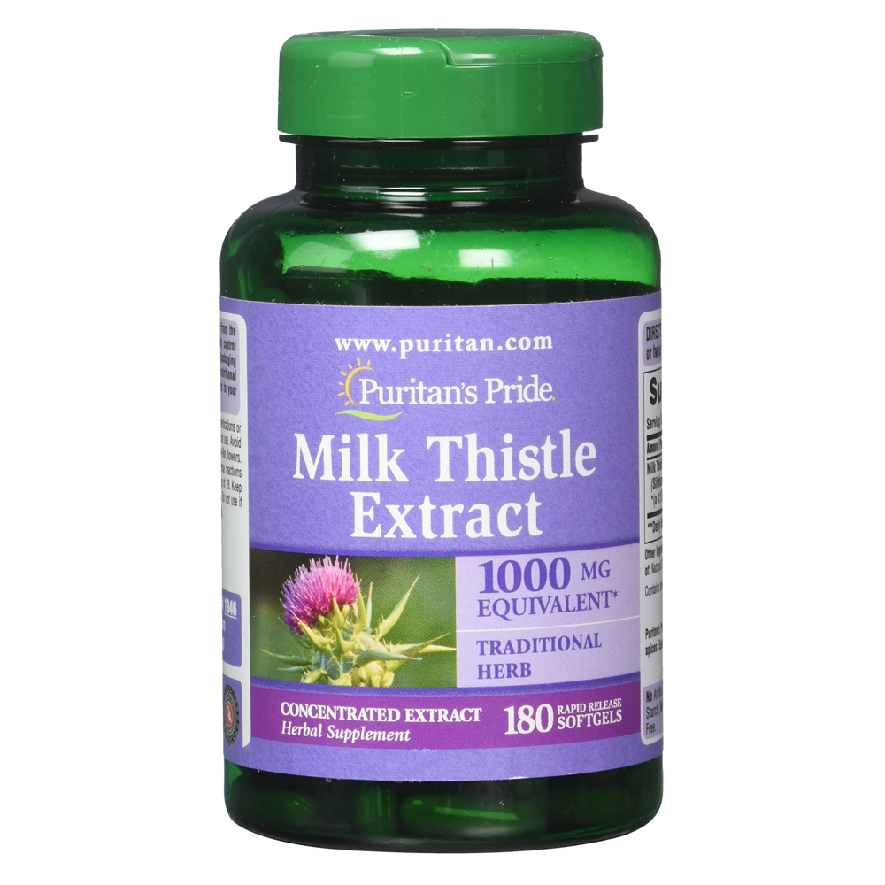 Puritan's Pride Milk Thistle Extract 1000mg (4:1 Concentrated Ratio) – 180 Rapid Release Softgels | Liver Support Herbal Supplement