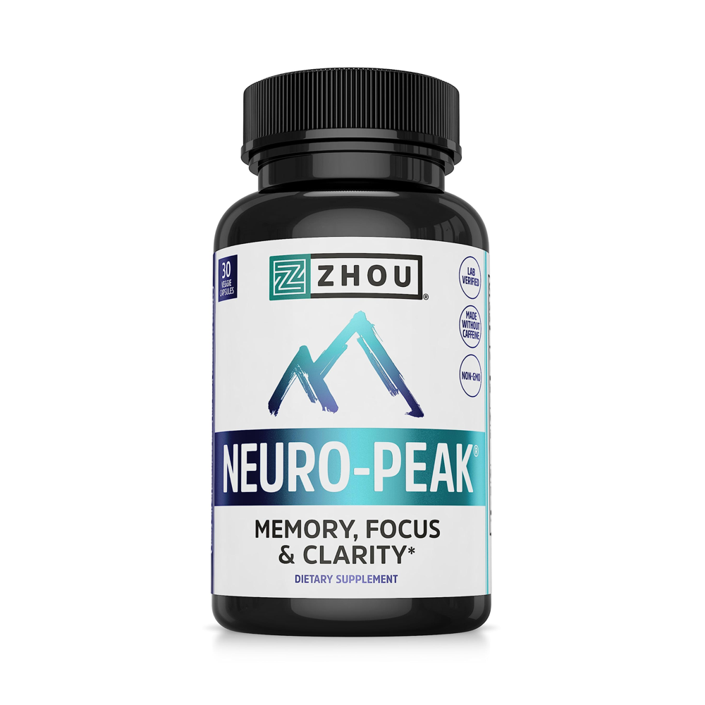 Neuro-Peak by Zhou - Nootropic Brain Supplement with Bacopa Monnieri, Ginkgo Biloba, Rhodiola Rosea & More