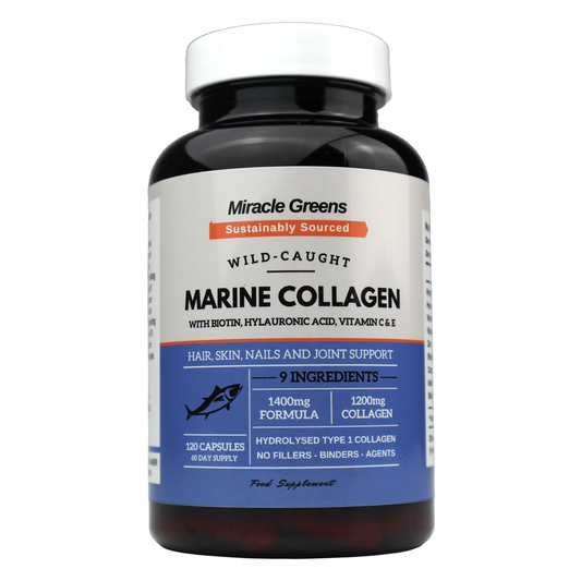 Miracle Greens Marine Collagen – Wild-Caught with Biotin, Hyaluronic Acid & Vitamins C & E – 120 Capsules