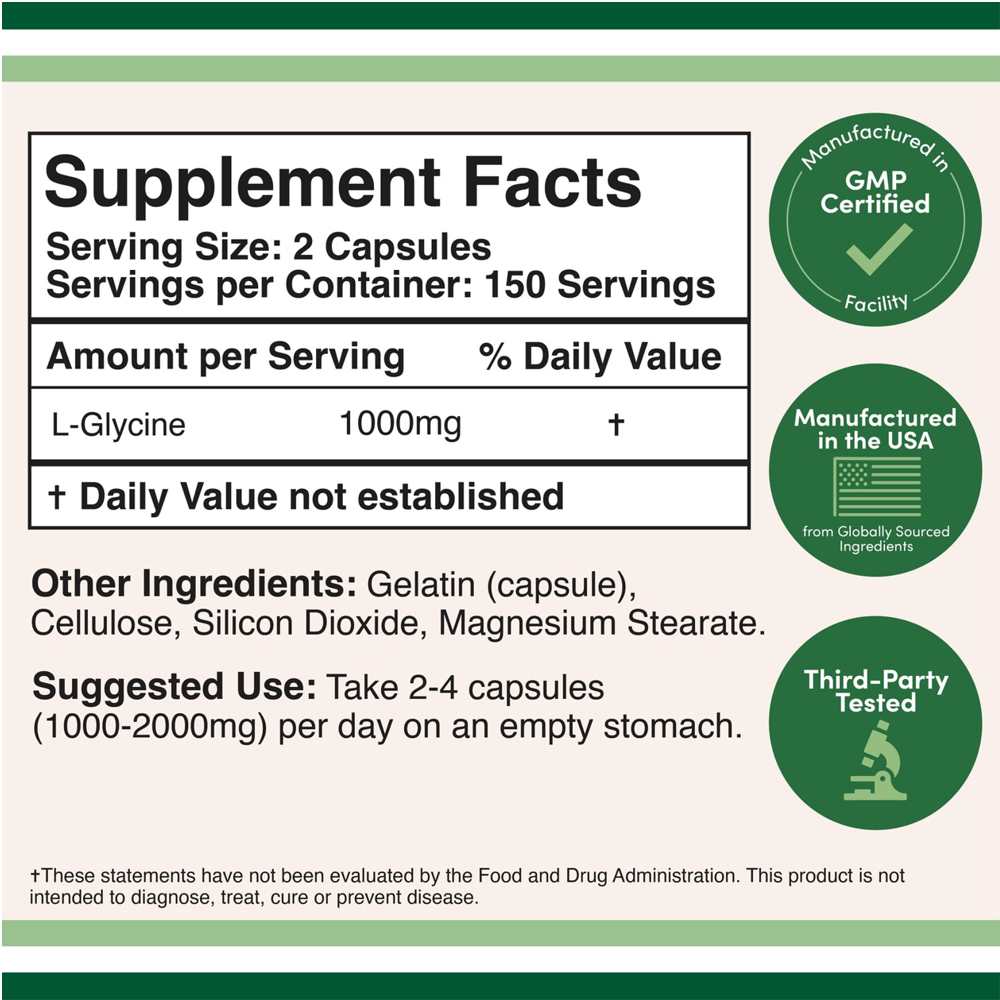 Double Wood Glycine – 1000 Mg per Serving – 300 Capsules
